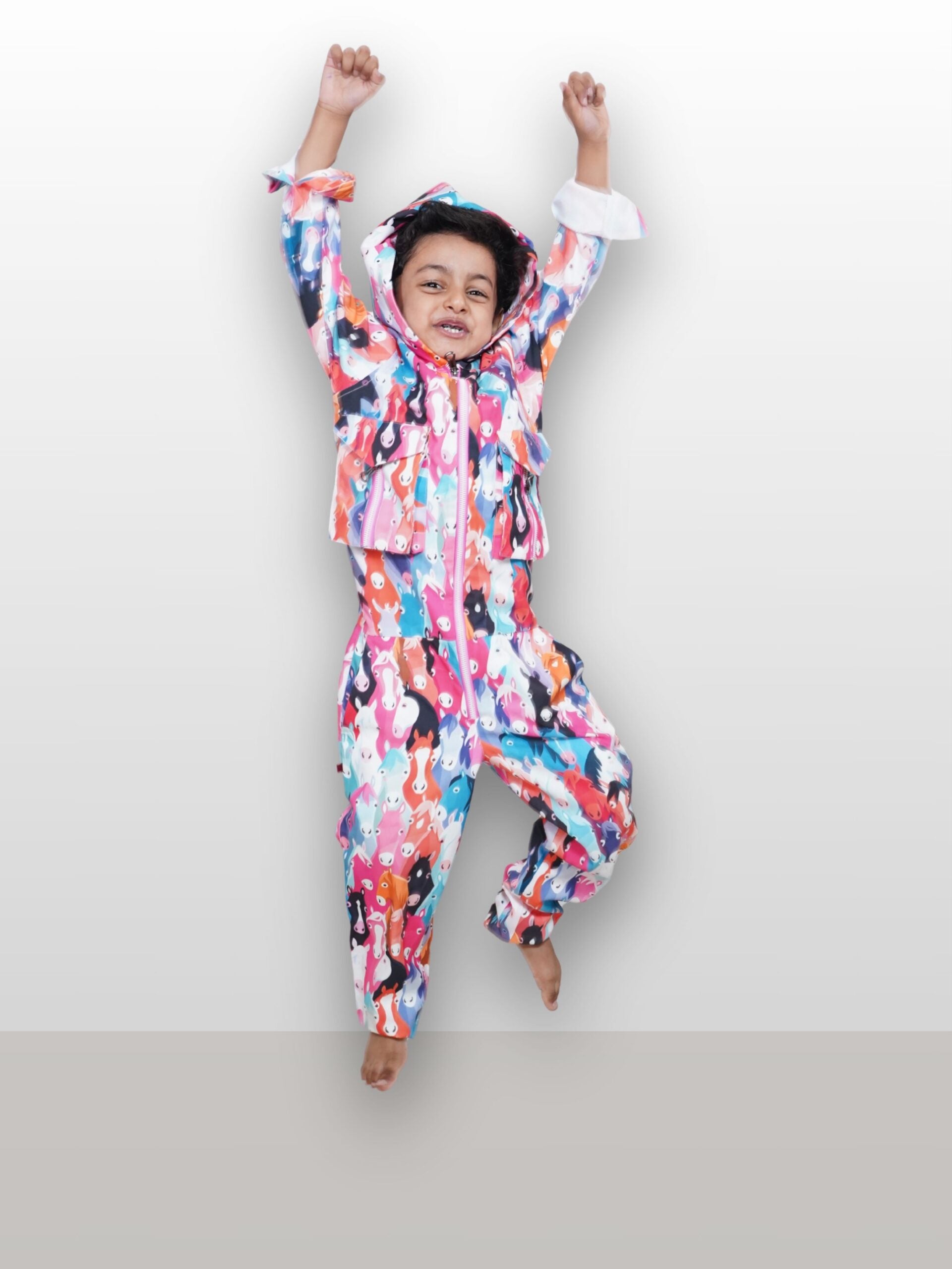 Multi color horse hoodie jumpsuit(set of 1)