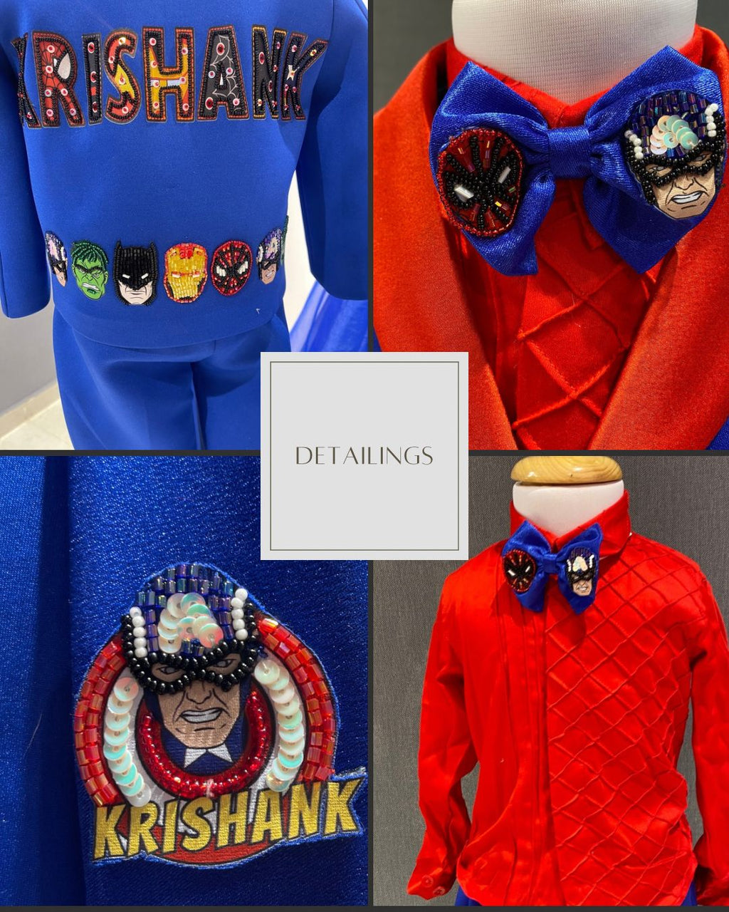 Super hero handcrafted tuxedo set of 4