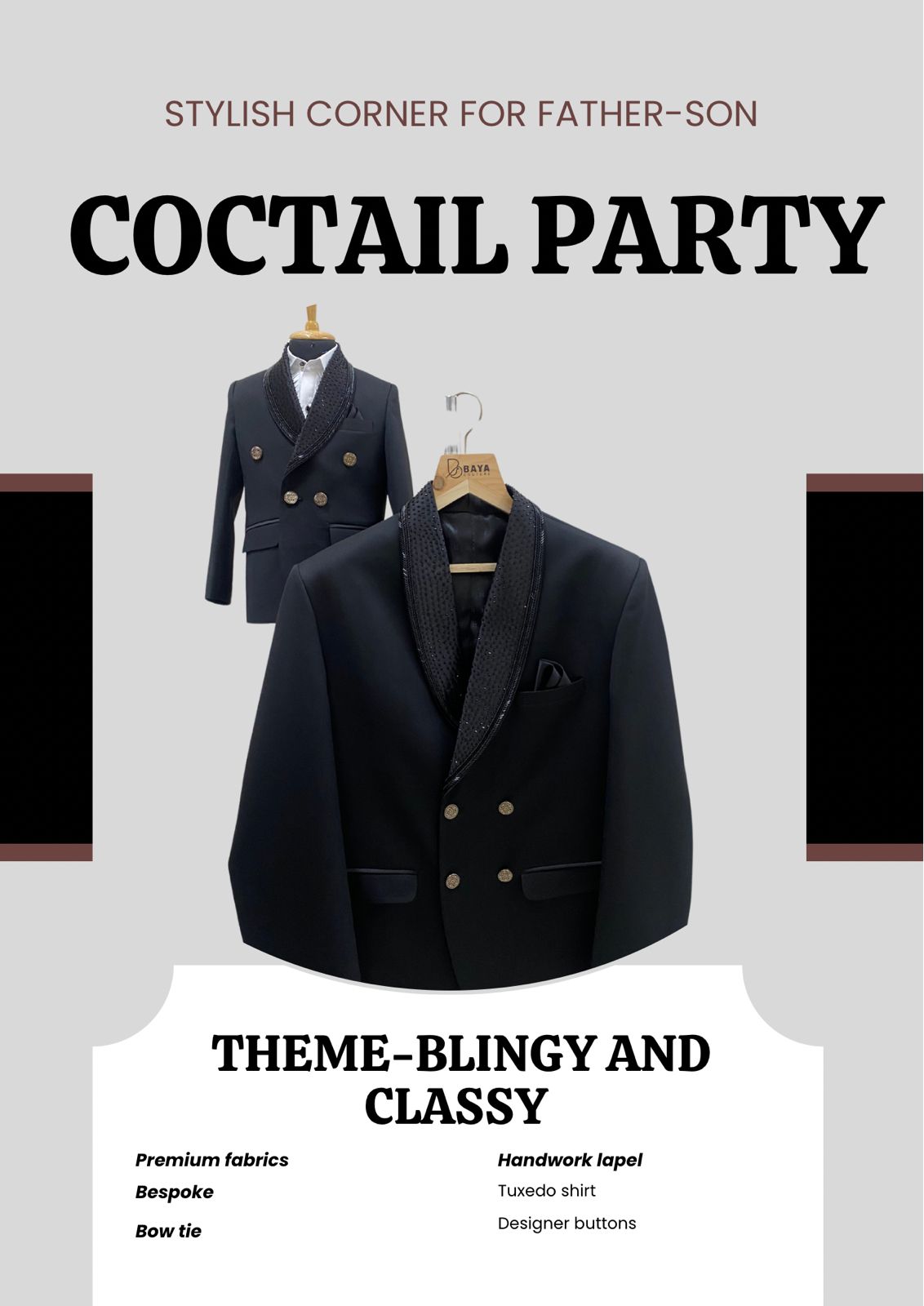 Double the charm, double the class – black tie done Baya Couture style.