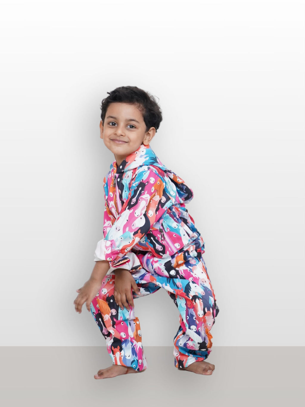 Multi color horse hoodie jumpsuit(set of 1)