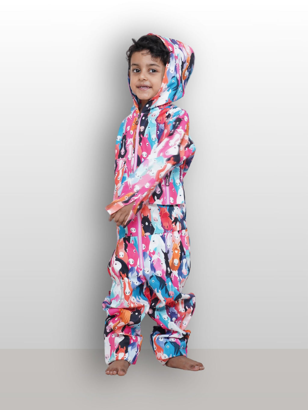 Multi color horse hoodie jumpsuit(set of 1)