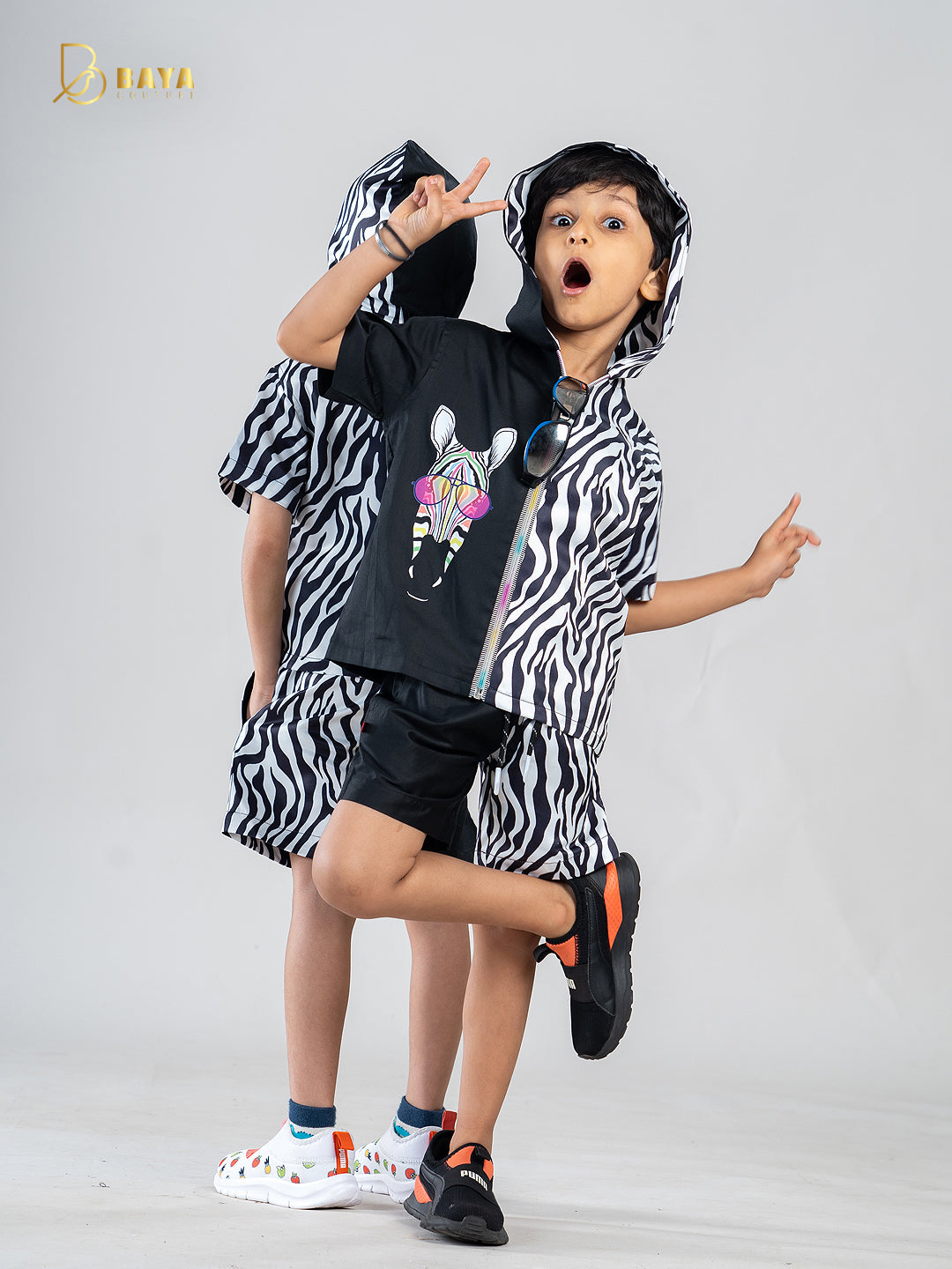 BLACK ZEBRA HALF-AND-HALF CO-ORD SET