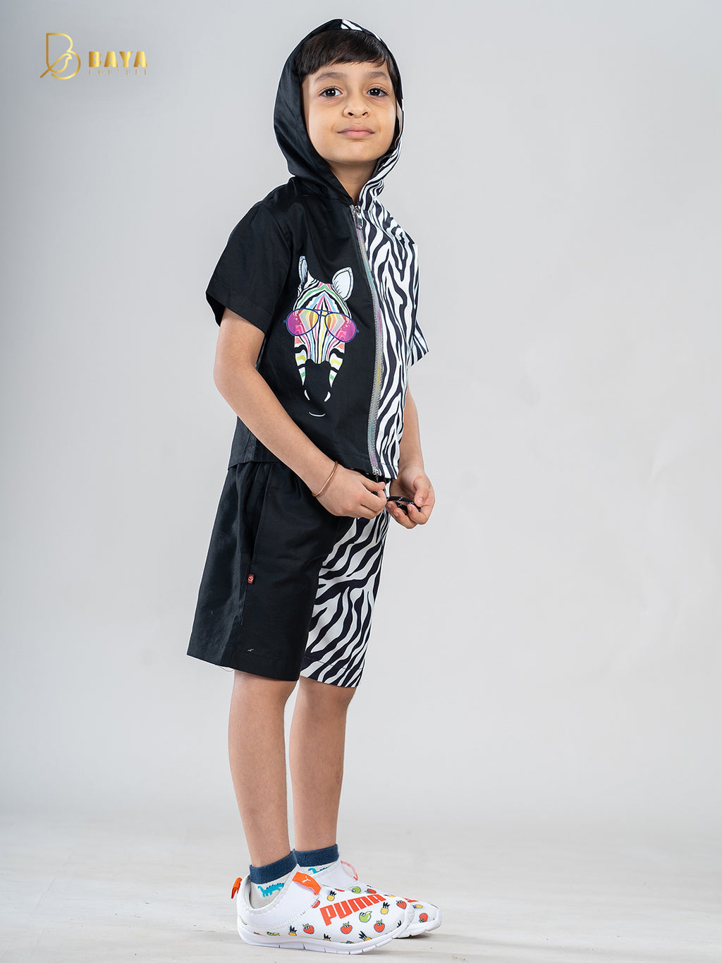 BLACK ZEBRA HALF-AND-HALF CO-ORD SET