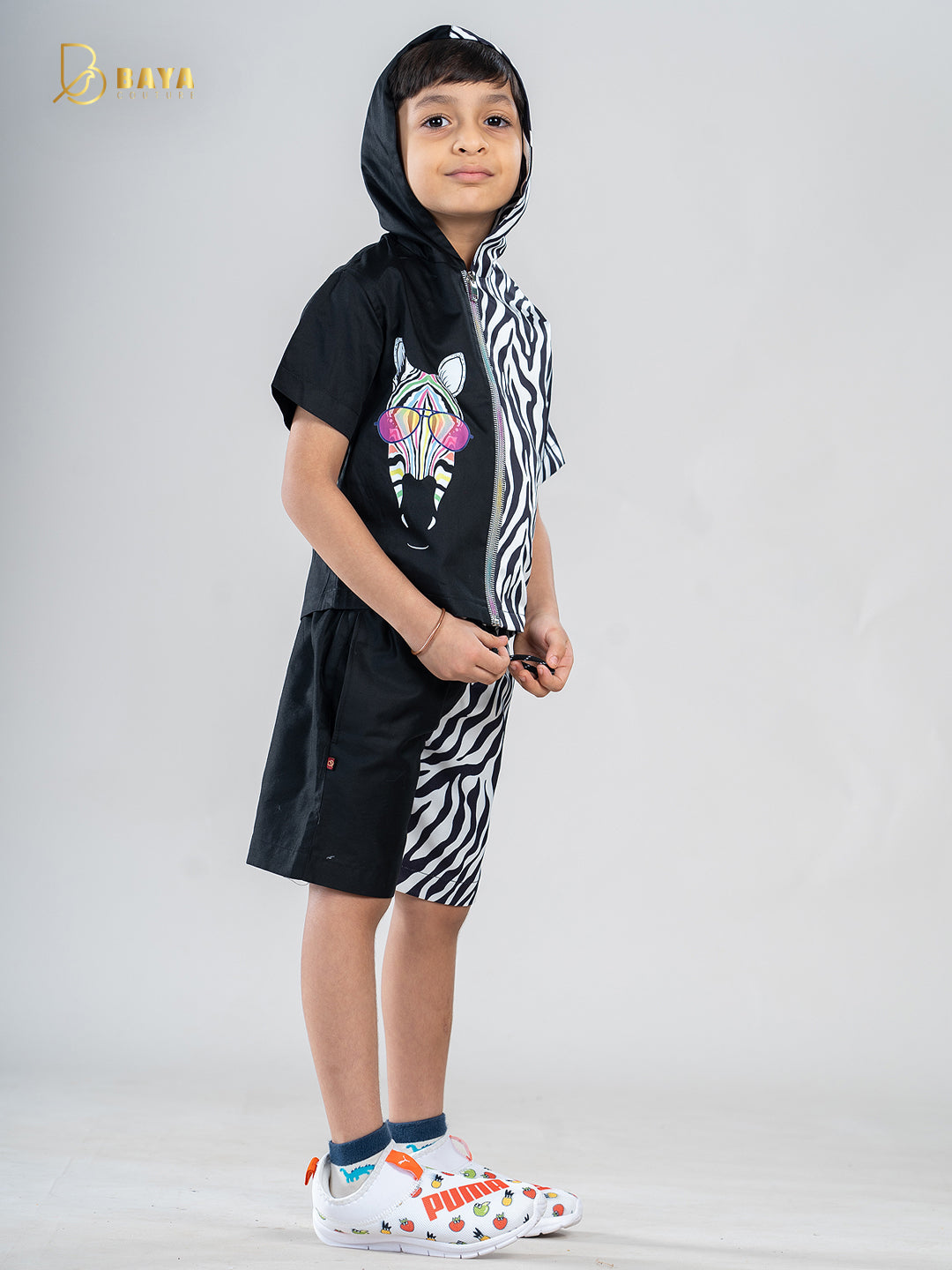 BLACK ZEBRA HALF-AND-HALF CO-ORD SET
