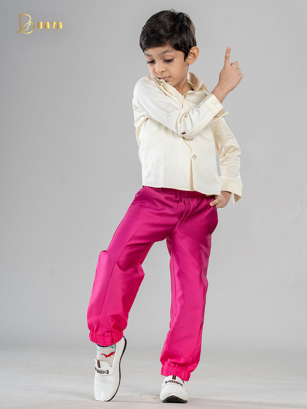 PINK AND OFF-WHITE COTTON SHIRT SET