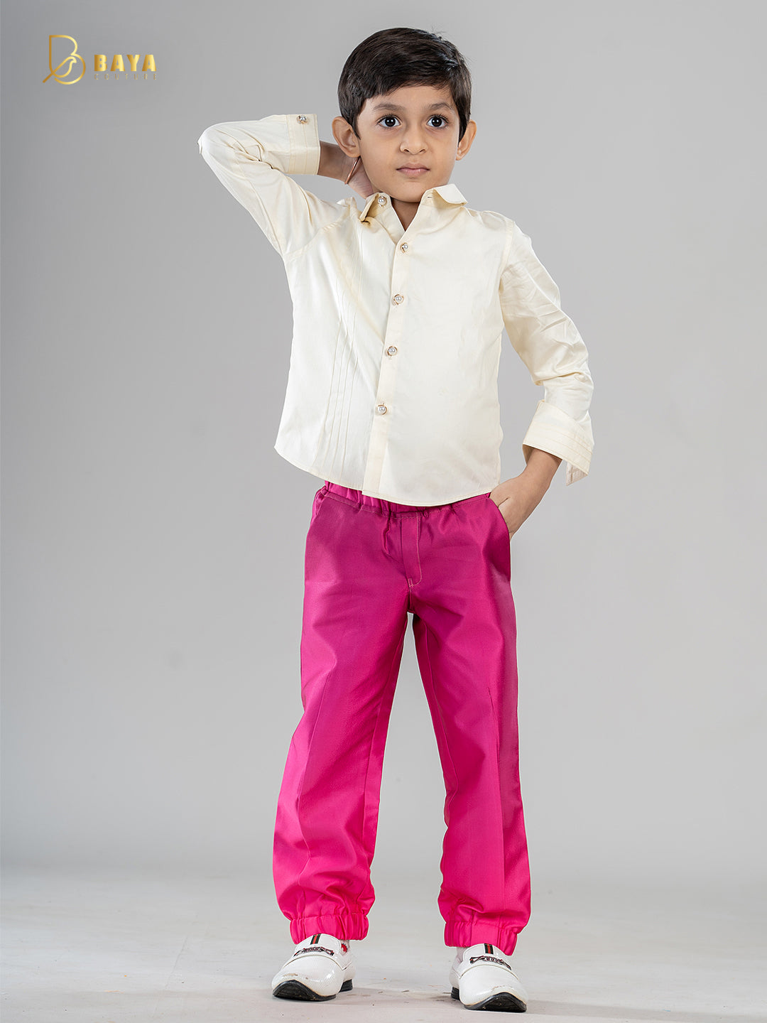 PINK AND OFF-WHITE COTTON SHIRT SET