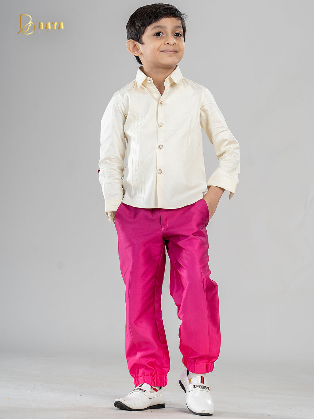 PINK AND OFF-WHITE COTTON SHIRT SET