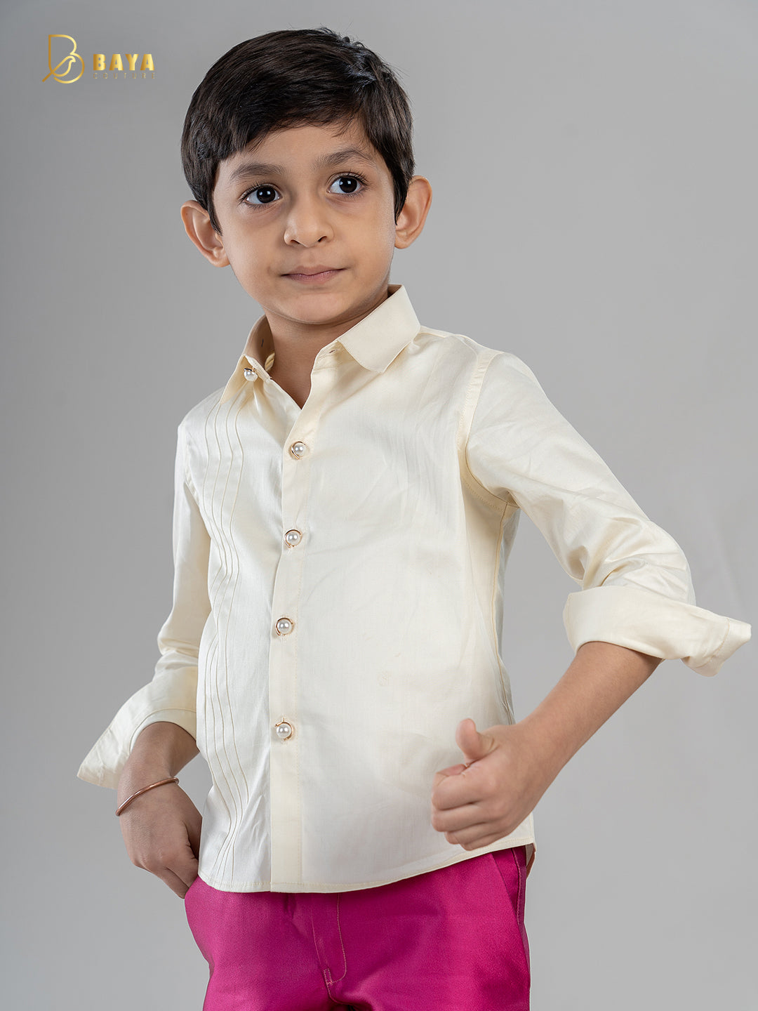 PINK AND OFF-WHITE COTTON SHIRT SET