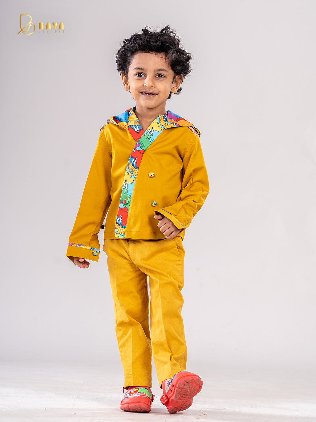 YELLOW SPIKED DINO HOODIE BLAZER SET