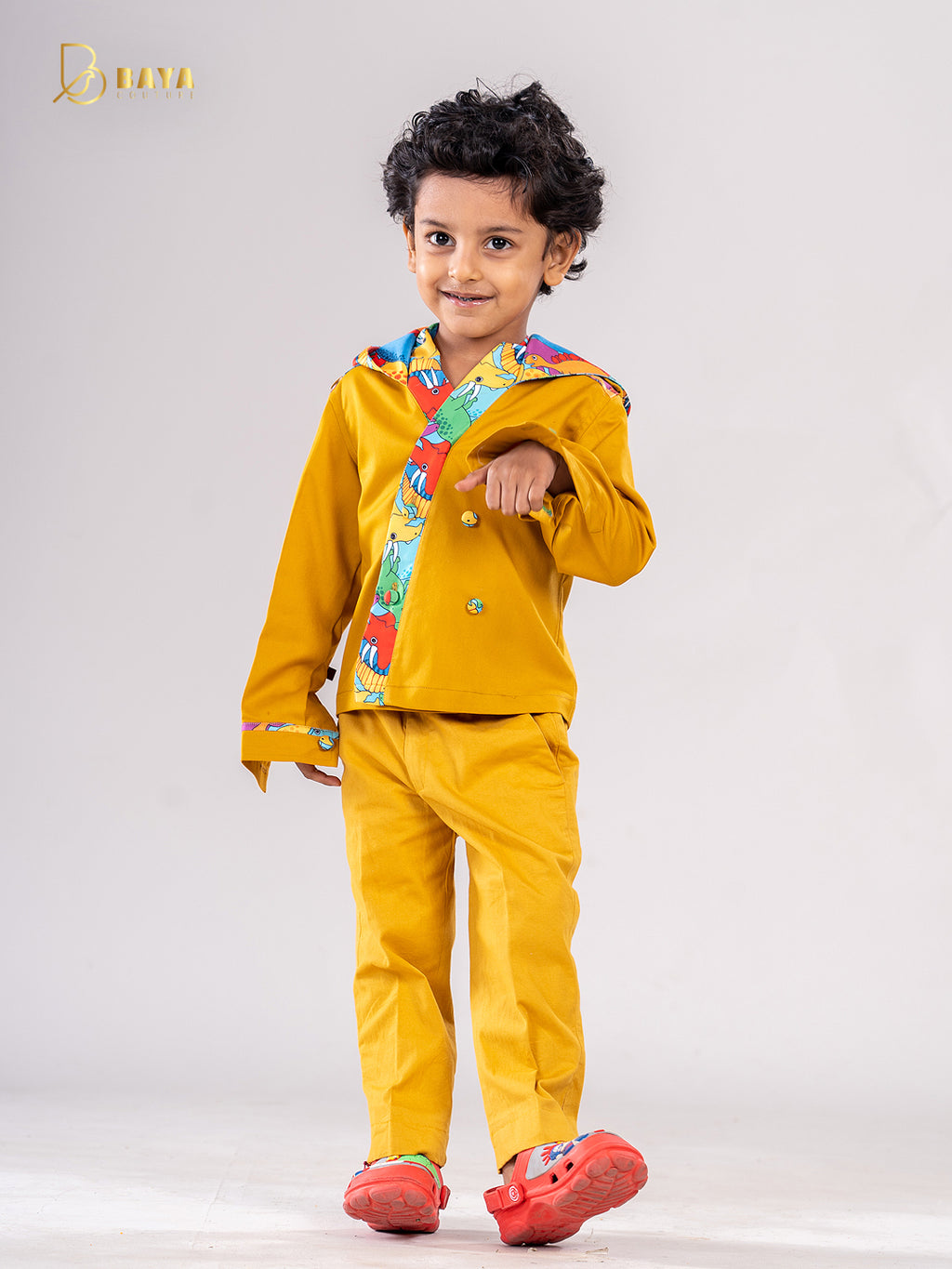 YELLOW SPIKED DINO HOODIE BLAZER SET