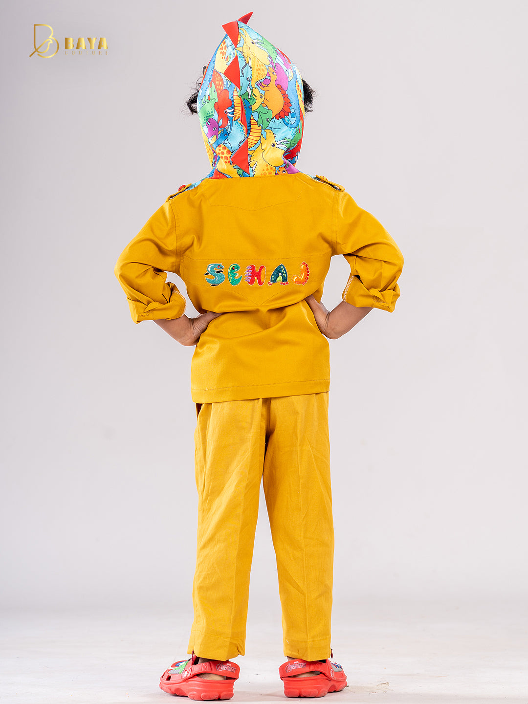 YELLOW SPIKED DINO HOODIE BLAZER SET