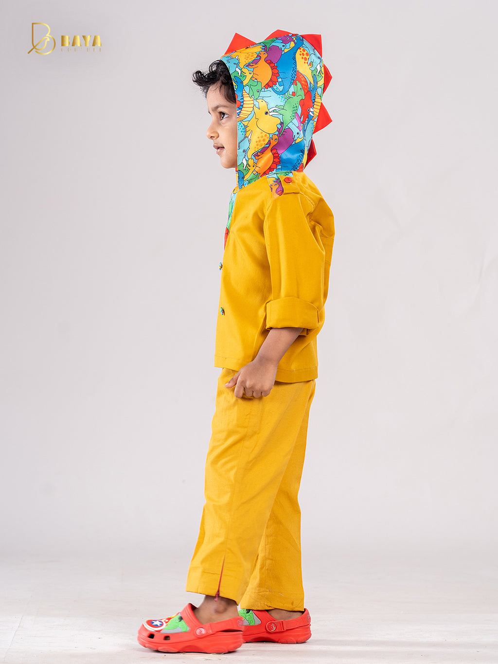 YELLOW SPIKED DINO HOODIE BLAZER SET