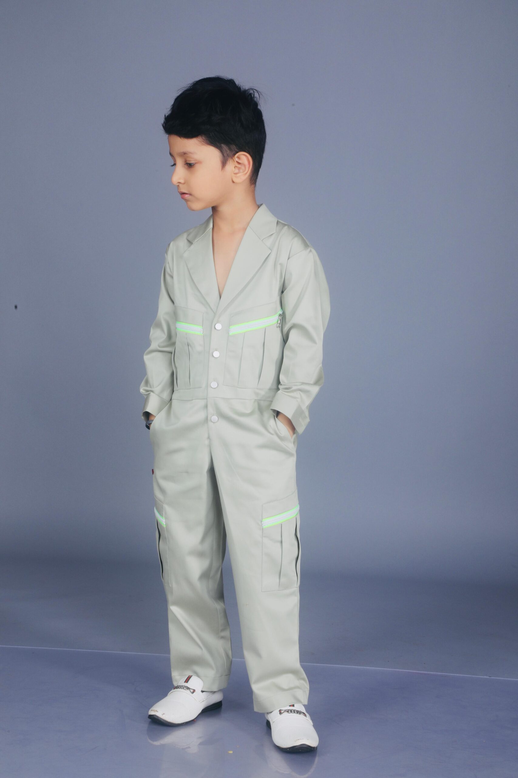 Boys notched lapel jumpsuit