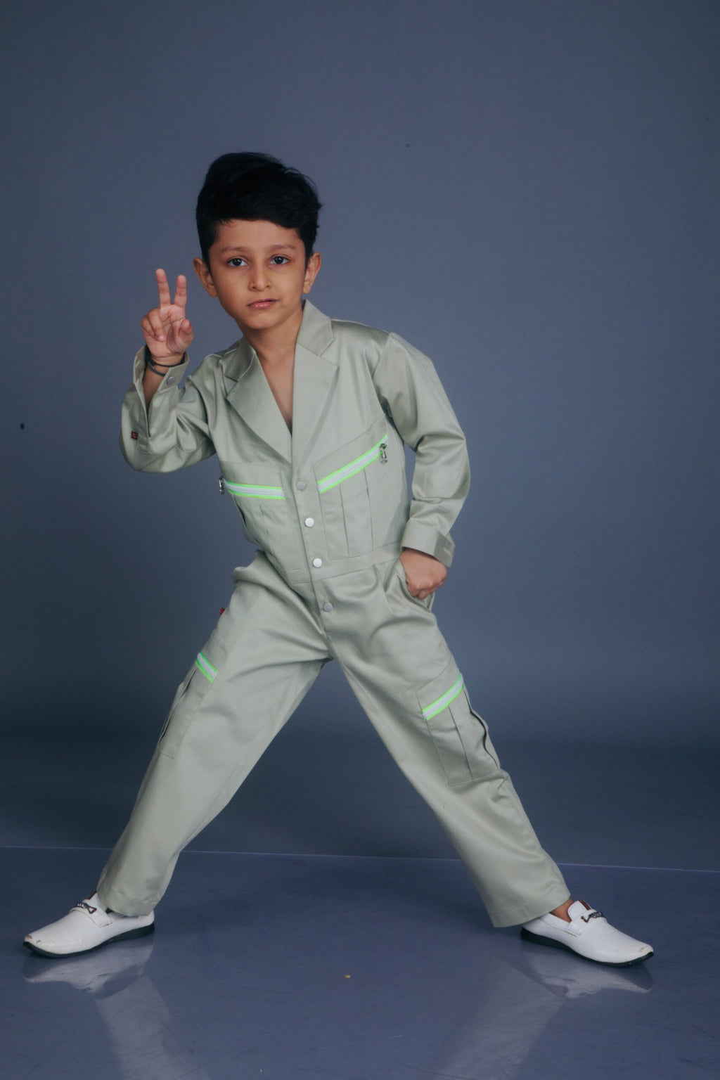 Boys notched lapel jumpsuit