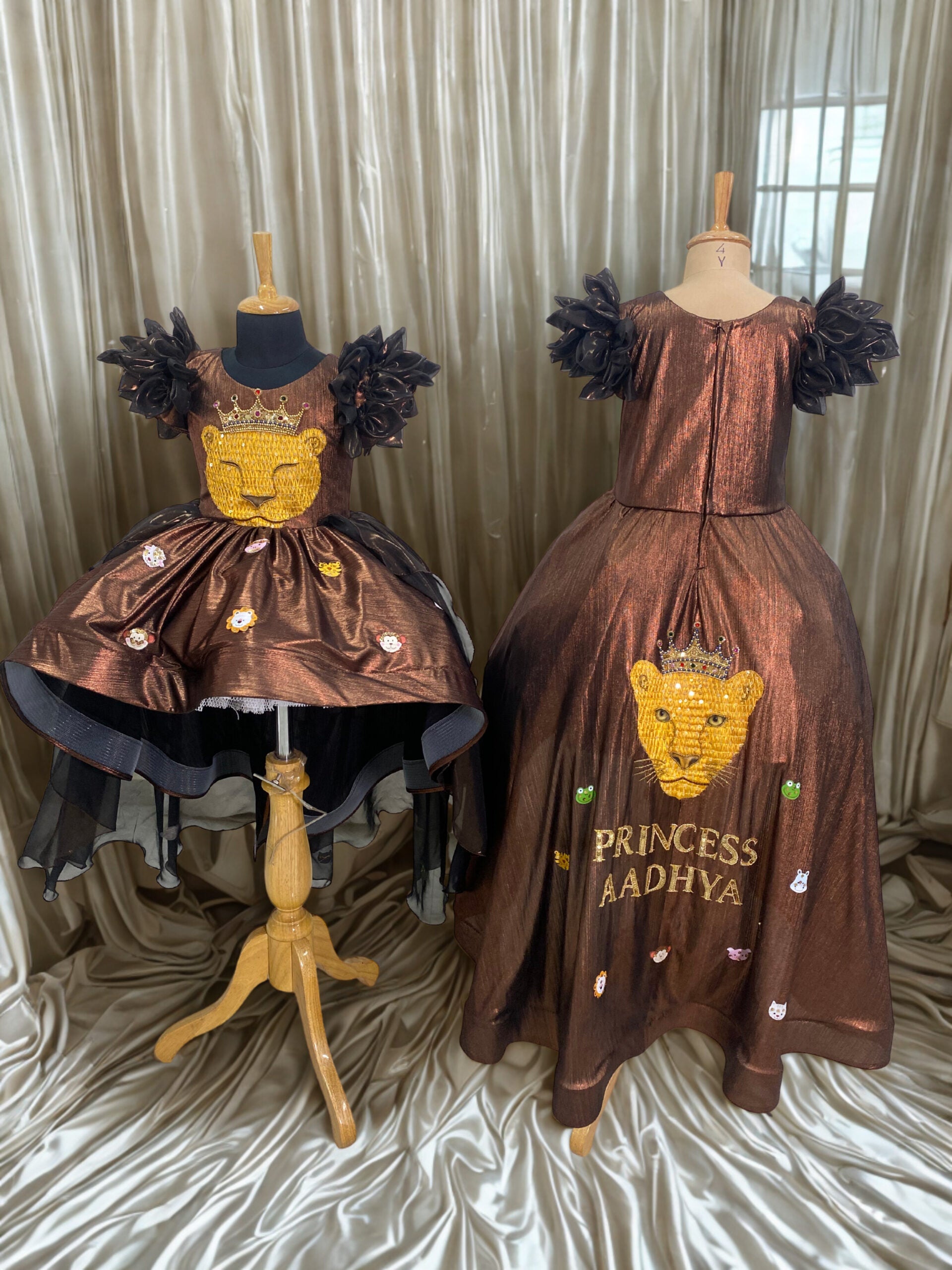 Jungle theme luxurious handcrafted twinning outfits