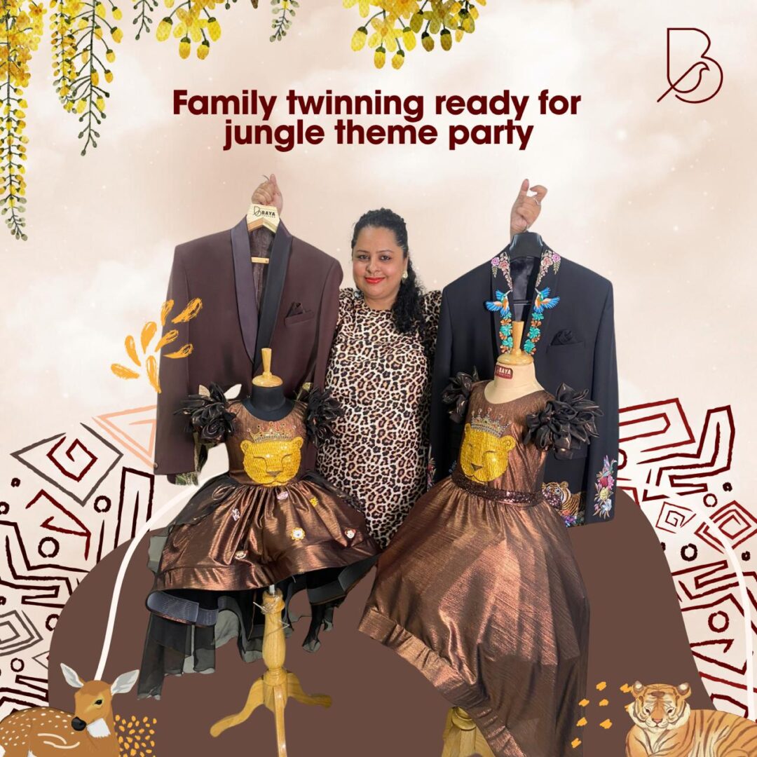 Jungle theme luxurious handcrafted twinning outfits