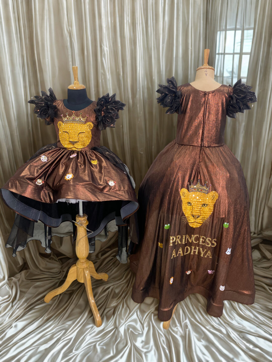 Jungle theme luxurious handcrafted twinning outfits